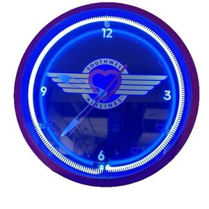 Rare Southwest Airlines Red‎ And Blue Neon 19.5" Diameter Clock Mint Condition